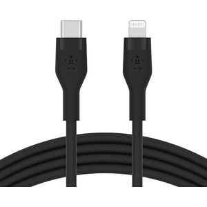 Belkin BoostCharge Flex siliconen USB Type C/Lightning-kabel (1 m), MFi-gecertificeerde 20 W PD Power Delivery-snellaadkabel voor iPhone 14/14 Plus, 13, 12, Pro, Max, mini, SE, iPad en meer – Zwart