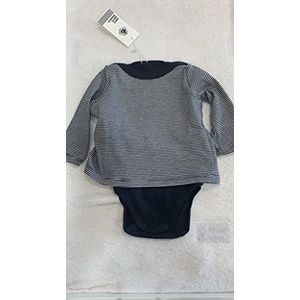 Petit Bateau Babybody met lange mouwen, uniseks, zeeman, rookblauw/wit (marshmallow), 0-3 Maanden