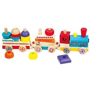 Bino Bino Maxx Speelgoed voor kinderen vanaf 1,5 jaar (kinderspeelgoed met 2 wagons & bouwblokken, houten speelgoed met 21 delen, ter bevordering van kindervaardigheden).