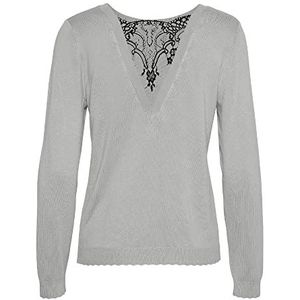 Vero Moda Dames Vmglory Ls V-Back Lace Blouse Ga Boo Sweater, Lichtgrijs Melange/Detail:w Zwart Kant, M