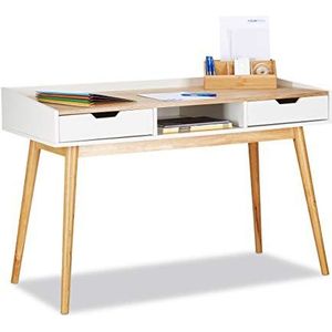 Relaxdays bureau, 2 lades, Scandinavisch design, hout, HBD: ca. 76x120x55 cm, computertafel, computerbureau, wit-bruin