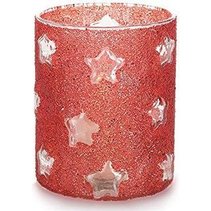 EUROCINSA Ref. 26348 Set van 2 theelichthouders van glas rood met gestanste sterren 10 Øx13 cm 2 stuks, eenheidsmaat