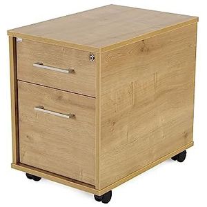 Rocada Bureaukast met wieltjes, 40 x 59,5 x 58 cm, houten ladekast met slot, bureaukast met 2 laden, eiken