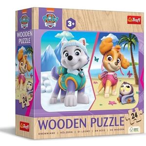 Trefl – Houten puzzels: PAW Patrol, Honden Patrol voor meisjes - 24 stukjes, Wooden Puzzle puzzel, Afgeronde randen, Decoratief patroon op de achterkant, voor kinderen vanaf 3 jaar