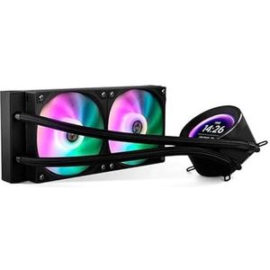 VoltShine 240 LCD zwarte vloeibare koelkit met LCD-display, ideaal voor het verbeteren van de thermische prestaties op gaming-pc en werkstations.