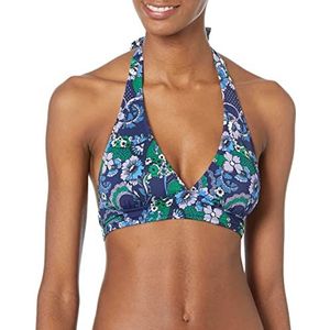 Amazon Essentials Dames lichte ondersteuning stropdas halter bikini badpak top (verkrijgbaar in grote maten), diepblauwe paisley, Large