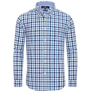 Alimens & Gentle Klassiek herenhemd met button-down-kraag, blauw, geruit, M