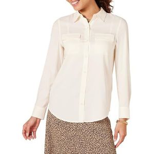 Amazon Essentials Dames Georgette shirt met lange mouwen relaxed-fit zakken, ivoor, Large