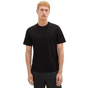 TOM TAILOR Basic T-shirt voor heren met logo-print, 29999-zwart, S