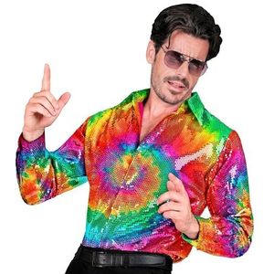 Widmann - Party Fashion pailletten overhemd voor heren, psychedelic, disco fever, slagermove, herenoverhemd