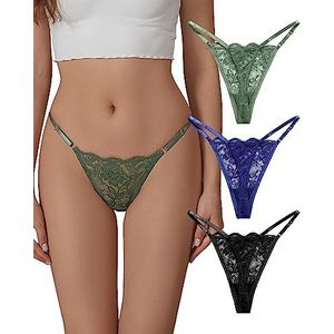 SHARICCA Lace G-String Thongs for Women Comfort Sexy Underwear Breathable T-back Thongs Panties Pack, 3P04,M