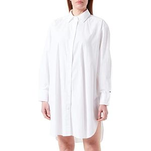 Tommy Hilfiger Vrouwen ORG CO effen knie shirt jurk, Th Optic White, 44