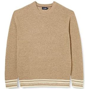 Hackett London Heren Contrast Rib Crew Pullover Sweater, Taupe, XL