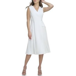 DKNY Dames Mouwloze Asymmetrische Pleats Midi Rok, Crème, Maat 42, crème, 42