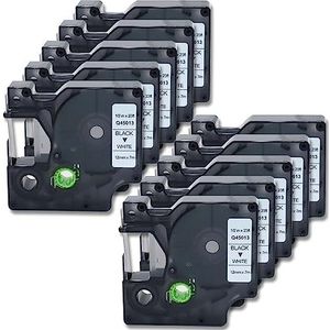 Doree 10-pack compatibele labeltape 45013 S0720530 12 mm x 7 m zwart op wit voor DYMO LabelManager 160, 210D, 220P, 280, 350D, 360D, 400, 450, DYMO LabelPoint 100, 150, 200, 250、300