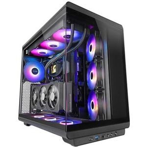 MARS GAMING MC-REV, Gaming Behuizing ATX, Dubbel Gehard Glas, 3x Omgekeerde 12cm ARGB-ventilatoren, Verticale GPU-montage, PC-Tower met Ondersteuning voor Vloeistofkoeling tot 360mm, Zwart