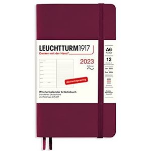 LEUCHTTURM1917 365709 weekkalender & notitieboek softcover pocket (A6) 2023, 12 maanden, Port Red, Duits