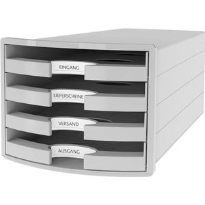 HAN Ladebox IMPULS 2.0 met 4 open laden voor DIN A4/C4 incl. tekstborden, uittrekblokkering, meubelvriendelijke rubberen voeten, design in premium kwaliteit, 1013-11, lichtgrijs