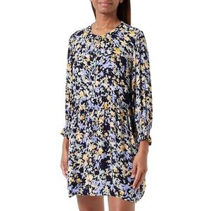 KAFFE Dames Tunic Printed Crew Neck 3/4 Mouwen Casual Fit Buttons Band Collar, Midnight Multi Flower Print, S