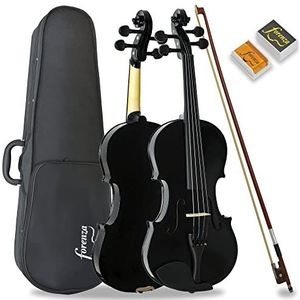 Forenza Uno Series 3/4 Grootte Violin -Outfit Voor Beginners Met Lichtgewicht Harde Case, Wood Bow, Rosin, Steel Core Strings - Black