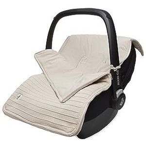Jollein Voetenzak Pure Knit Nougat - Voor Baby Autostoeltje Groep 0+ en Kinderwagen - Biologisch katoen - Voor 3-Punts en 5-Punts Gordel - Gebreid patroon - Beige