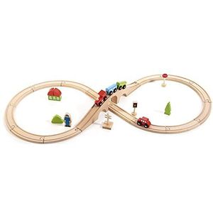 Trefl - Fun Play Railway, Wooden Toys - Set trein & tracks, houten speelgoed, biologisch natuurlijk hout, veilig speelgoed voor jaren, voor kinderen vanaf 3 jaar
