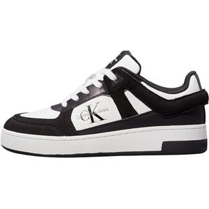 Calvin Klein Leren cupsole lage basketbalschoenen voor dames, Zwart Zwart Helder Wit, 40 EU