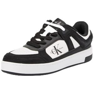 Calvin Klein Leren cupsole lage basketbalschoenen voor dames, Zwart Zwart Helder Wit, 36.5 EU