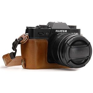 MegaGear MG959 Ever Ready lederen camera halve tas met draagriem compatibel met Fujifilm X-T30, X-T20, X-T10 - lichtbruin