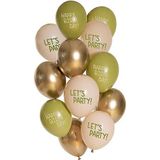 Folat 25146 Ballonnen set latex gouden olijf 33 cm - 12 stuks - voor verjaardag en feestdecoratie, meerkleurig