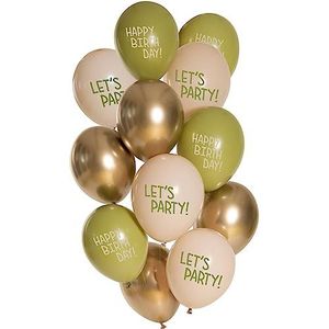 Folat 25146 Ballonnen set latex gouden olijf 33 cm - 12 stuks - voor verjaardag en feestdecoratie, meerkleurig