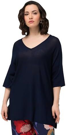 Ulla Popken - Trui - Zwart - V-hals - Halve Mouw - Losse Pasvorm