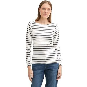 TOM TAILOR T-shirt met lange mouwen voor dames, 36129 - White Navy Stripe, XL