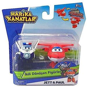 Super Wings Transform-a-Bots 2pk-Jett & Paul Speelfiguren Transformers, Transformeerbare Speelvliegtuigen en Robotfiguren, Speelgoed voor Kinderen 3+ Jaar - 5 cm