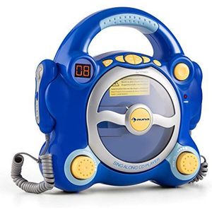 Auna Pocket Rocker CD-speler voor kinderen met 2 microfoons en hoofdtelefoonuitgang, afgeronde vorm voor kinderen, blauw