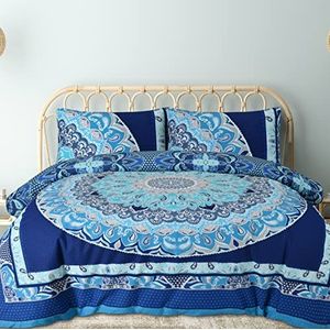 Sleepdown Dekbedovertrekset - blauw - Paisley Mandala Geometrisch - Abstract omkeerbaar dekbedovertrek, onderhoudsvriendelijk, zacht, gezellig beddengoed set met kussensloop - Eenpersoons (135 cm x