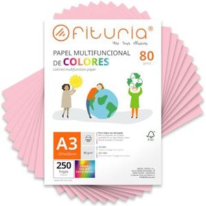 Kleurpapier, verpakking met 250 vellen A3, 80 g, kleurrijk papier voor knutselwerk, printer, scrapbooking, ideaal voor origami, Papyroflexia, kantoor en school (lichtroze, 250 h)
