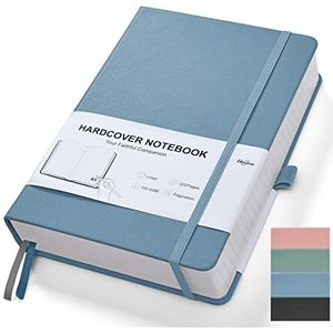 Notitieboek, A5, gelinieerd, hardcover, dagboek, dagboek met 320 genummerde pagina's, 100 g/m² inktbestendig dik papier, gratis meerkleurige tabbladen, binnenvakken, 160 vellen, blauw