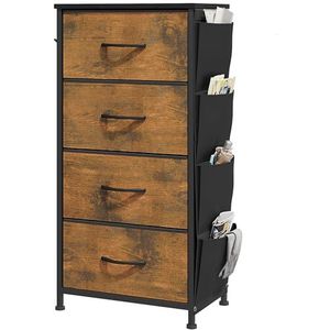 YITAHOME Commode, 5 stoffen laden met handgrepen, opbergkast, ladekast, kast, metalen frame, stoffen commode voor slaapkamer, woonkamer, hal, kantoor, rode houtnerf