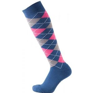 Pfiff 100322 Rijkous geruit, versterkt voetbed, Argyle-design, uniseks, maat 34-42, blauw-roze-grijs., 40/42 EU