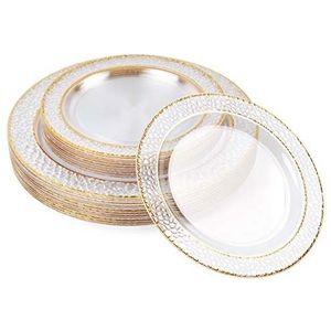 MATANA 40 Transparante Plastic Borden met Gouden Rand, Bordjes voor Bruiloften, Verjaardagen, Kerstmis en Feesten (2 Maten: 20x26 cm, 20x19 cm) - Stevig, Stijve en Herbruikbaar