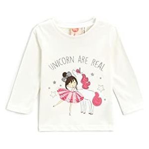 Koton Baby Girl Unicorn and Girl bedrukt katoenen T-shirt Gleamy lange mouwen ronde hals, ecru (010), 12-18 Maanden