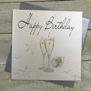 witte katoenen kaarten Code XLWB49 Gelukkige Verjaardag Handgemaakte Grote Verjaardagskaart Champagne Bril