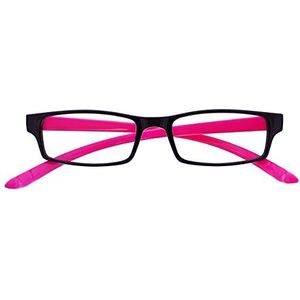 The Reading Glasses Company zwarte hals specs lezer heren dames lente scharnier R20-1 +1.00 +1.50 Optical Power Black Front met Neon Roze Zijden