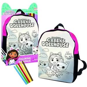 Cefa Toys - Rugzak voor het inkleuren van het poppenhuis van Gabby incl. rugzak, 5 viltstiften om te schilderen op stof, geschikt voor kinderen vanaf 3 jaar