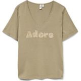 VERO MODA - VMFADORA - Shirt - Goud/Kaki - V-hals - Kwartmouw
