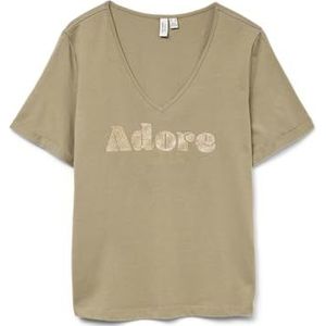 VERO MODA - VMFADORA - Shirt - Goud/Kaki - V-hals - Kwartmouw