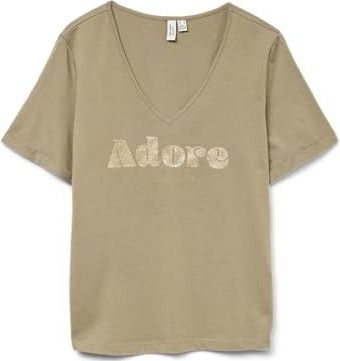 VERO MODA - VMFADORA - Shirt - Goud/Kaki - V-hals - Kwartmouw