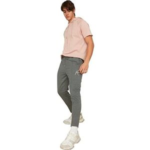 Trendyol Mannen gerookte mannelijke regular fit geborduurde trainingspak joggingbroek, Rook, XXL