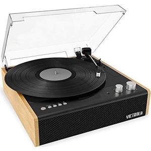 Victrola Eastwood Dual Bluetooth-platenspeler - vinylplatenspeler met 3 snelheden en ingebouwde luidsprekers, zwart (opmerking: alleen geschikt voor Britse stekkers)